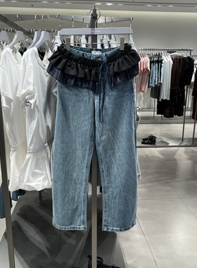 UR国内代购2025夏季女装时尚设计感屁帘弯刀裤牛仔长裤UYV850106