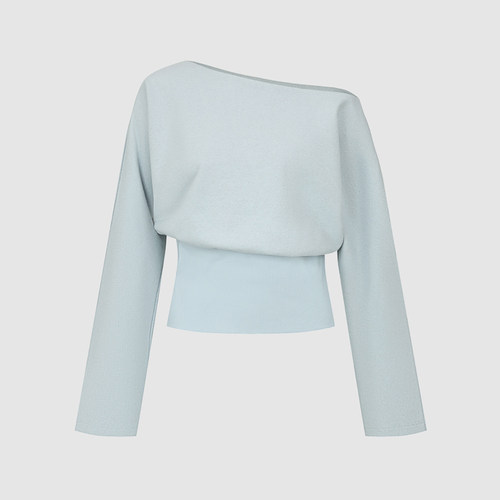 UR国内代购2026秋季女装时尚气质简约斜肩领收腰长袖T恤UWM460329