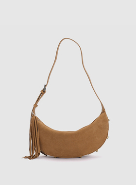 UR国内代购2025秋季女士复古麂皮绒拉链半月单肩斜挎包UAYB50191