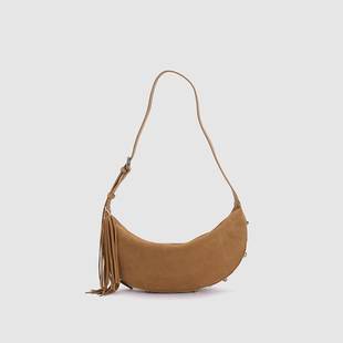 UR国内代购 女士复古麂皮绒拉链半月单肩斜挎包UAYB50191 2025秋季