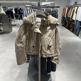 UR国内代购2025冬季女装琥珀流光风毛领连帽棉服外套UYL150115