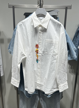 UR国内代购2025秋季男装潮流休闲趣味印花贴袋开襟衬衫UUV250016