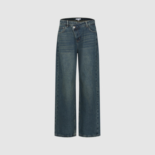 UR国内代购2026春季女装休闲水洗猫须阔腿棉质牛仔长裤UYY860030