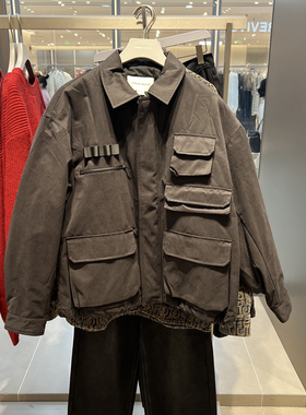 UR国内代购2026春季男装休闲工装风口袋宽松棉服外套UUV160006