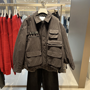 UR国内代购2026春季男装休闲工装风口袋宽松棉服外套UUV160006