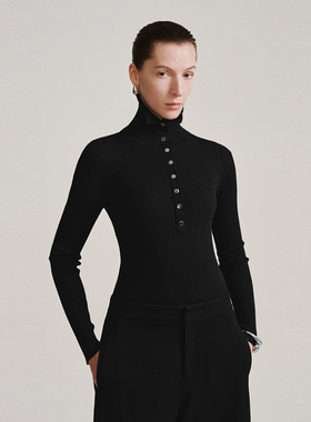 UR国内代购2025冬季女装气质肌理感立领亮丝花边针织衫UWM950133