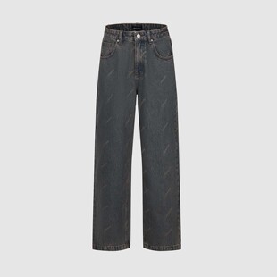 UR国内代购2025冬季男装复古摩登做旧字母直筒牛仔长裤UMA850019