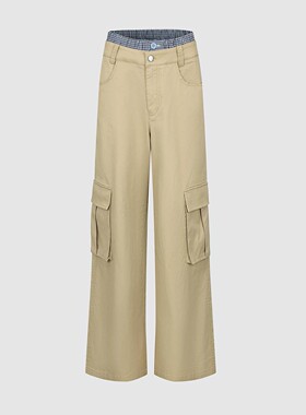 UR国内代购2026春季女装复古时髦撞色拼接格纹阔腿裤UYY660033