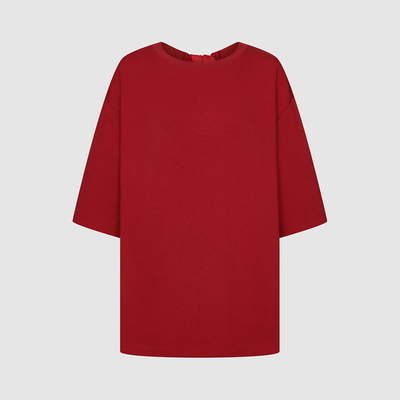 UR国内代购2025秋季女装复古红色后绑带设计宽松短袖T恤ULG450001