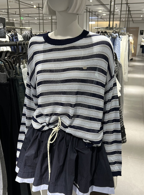 UR国内代购2026春季女装复古摩登撞色条纹圆领针织衫UYU960043