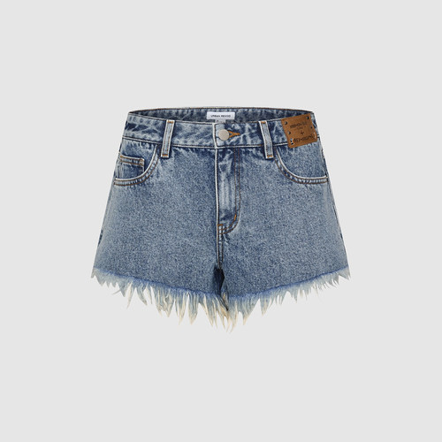 UR国内代购2025夏季女装时尚复古休闲毛须装饰牛仔短裤UYV850100