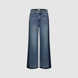 UR国内代购2026春季新款女装复古撞色拼接阔腿牛仔长裤UYL850216
