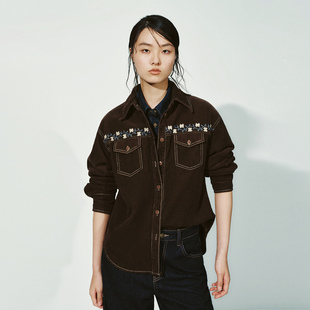 琥珀流光风灯芯绒刺绣休闲衬衫 女装 UYL850222 2025冬季 UR国内代购