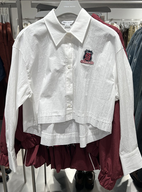 UR国内代购2025春季女装学院风章仔刺绣长袖开襟衬衫UYV250012