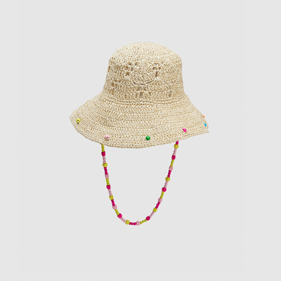 UR国内代购2025夏季女士趣味休闲波嬉风度假彩珠草编帽UAYA50151