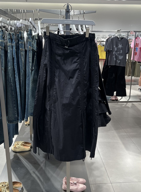 UR国内代购2025秋季女装时尚潮流工装抽绳系带棉质半裙UYV550078