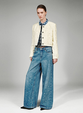 UR国内代购2025冬季女装休闲花边立体珠片刺绣口袋外套UWH160009