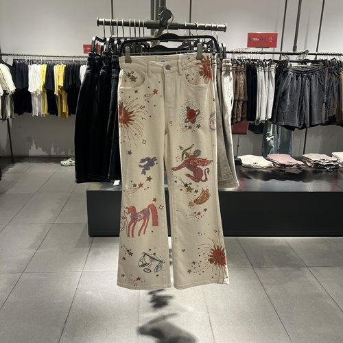 UR国内代购2025夏季女装时尚百搭撞色刺绣喇叭休闲长裤UYL850108