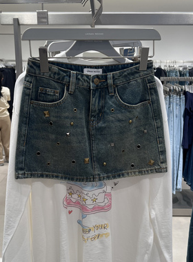 UR国内代购2025秋季女装潮流复古铆钉超短款牛仔半裙UYV850141