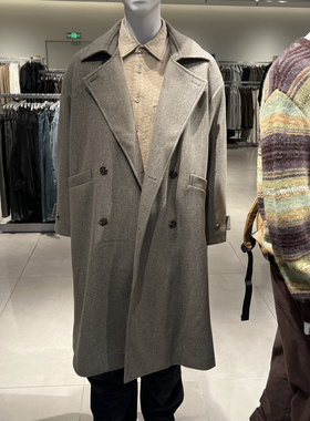 UR国内代购2025冬季男装琥珀流光风复古双排扣长款大衣UML150065