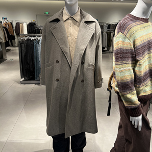 UR国内代购2025冬季男装琥珀流光风复古双排扣长款大衣UML150065