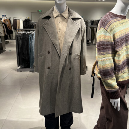 UR国内代购2025冬季男装琥珀流光风复古双排扣长款大衣UML150065