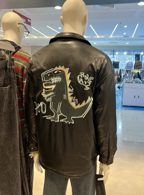 UR国内代购2025冬季男装潮流立体字母PU翻领排扣羽绒服UUV150020