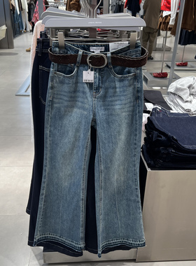 UR国内代购2025冬季女装休闲水洗毛边腰带喇叭牛仔长裤UYL860004