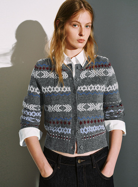 UR国内代购2025冬季女装复古文艺费尔岛提花针织开衫UYY950151