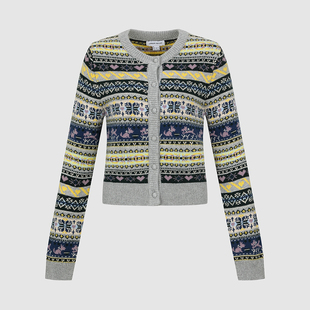 针织开衫 女休闲复古费尔岛提花短款 UYL950277 2025冬季 UR国内代购