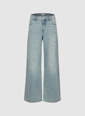 UR国内代购2026春季女装时尚潮流水洗铆钉阔腿牛仔裤UYV860044