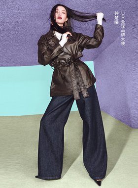 UR国内代购2025秋季女装钟楚曦同款复古水洗牛仔长裤UWJ850098