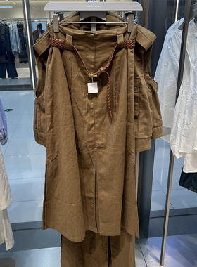 UR国内代购2026春季女装休闲编织皮带装饰捏褶开衩半裙UWH560029