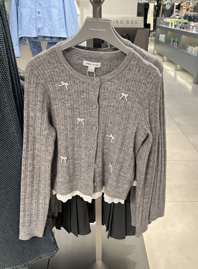 UR国内代购2026春季女装都市立体蝴蝶结珠花针织开衫UYU960040