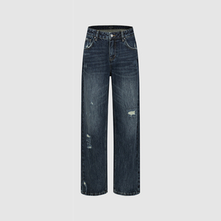 UR国内代购2026春季女装魅力水洗猫须破洞阔腿牛仔裤UWG860015