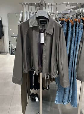 UR国内代购2025秋季女装复古流光风抽绳超宽松PU外套UWG150084