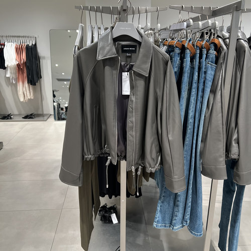 UR国内代购2025秋季女装复古流光风抽绳超宽松PU外套UWG150084