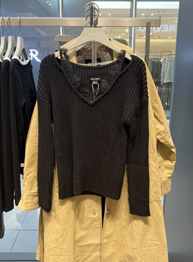 UR国内代购2025秋季女装魅力坑条拼接蕾丝吊带针织衫UWG950262