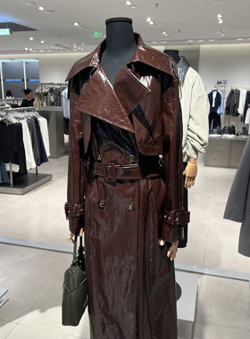 UR国内代购2025秋季女装钟楚曦同款潮流褶皱超长风衣UWJ150068