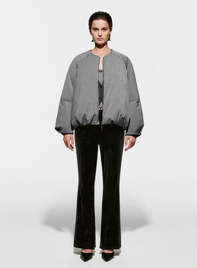 UR国内代购2025冬季女装休闲格雷系双拉链烫钻羽绒外套UWG150121