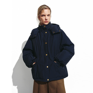 UR国内代购2025冬季女装休闲立领连帽抽绳宽松羽绒服UYL150072