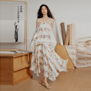 UR国内代购2025秋季女钟楚曦联名时尚休闲印花A字半身裙UYL550111