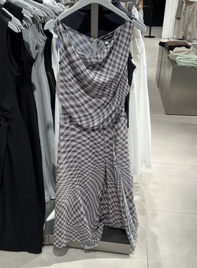UR国内代购2025夏季女装气质休闲不规则格纹无袖连衣裙UWJ750064