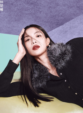 UR国内代购2025冬季女装钟楚曦同款拼接毛领针织开衫UWJ950106