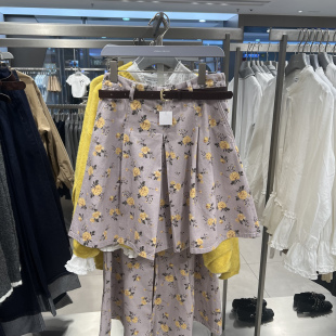 时尚 女装 复古碎花腰带A字休闲半裙UYL850196 2025冬季 UR国内代购