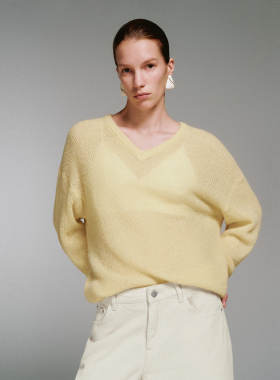 UR国内代购2025冬季女装时尚休闲多巴胺V领宽松针织衫UWU950040