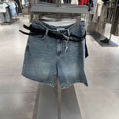 UR国内代购2025秋季女装丹宁回潮复古水洗腰带牛仔短裤UYV850138