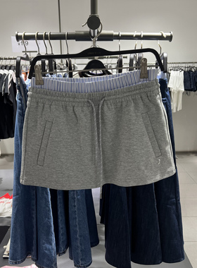 UR国内代购2025夏季女装格雷系休闲拼接假两件短款半裙UYV550027