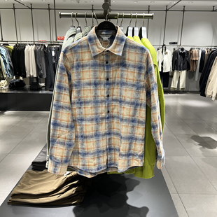 UR国内代购2025春季男装潮流休闲撞色复古开襟格子衬衫UMV250009