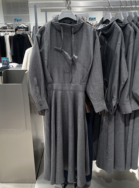 UR国内代购2025冬季女装复古优雅系带褶皱收腰连衣裙UWG750247